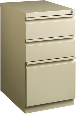 Scranton & Co 3-Drawer Metal Mobile Pedestal Filing Cabinet, 27.75" H x 15" W x 19.88" D, Beige Finish, Lockable, Hidden Casters, Letter-Size Hanging File Storage, Modern Office Furniture in Kuwait