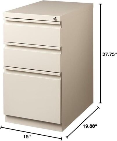 Scranton & Co 3-Drawer Metal Mobile Pedestal Filing Cabinet, 27.75" H x 15" W x 19.88" D, Beige Finish, Lockable, Hidden Casters, Letter-Size Hanging File Storage, Modern Office Furniture in Kuwait