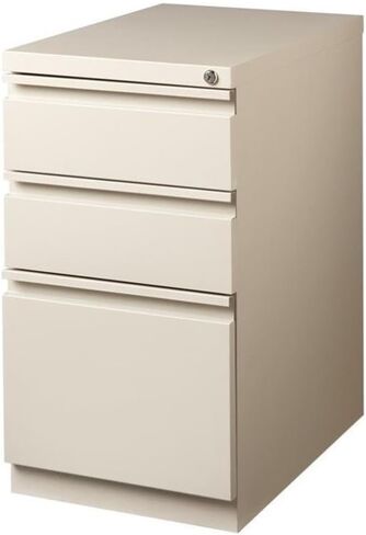 Scranton & Co 3-Drawer Metal Mobile Pedestal Filing Cabinet, 27.75" H x 15" W x 19.88" D, Beige Finish, Lockable, Hidden Casters, Letter-Size Hanging File Storage, Modern Office Furniture in Kuwait