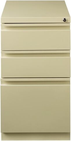 Scranton & Co 3-Drawer Metal Mobile Pedestal Filing Cabinet, 27.75" H x 15" W x 19.88" D, Beige Finish, Lockable, Hidden Casters, Letter-Size Hanging File Storage, Modern Office Furniture in Kuwait