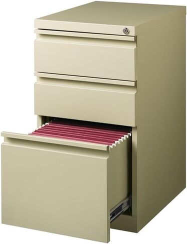Scranton & Co 3-Drawer Metal Mobile Pedestal Filing Cabinet, 27.75" H x 15" W x 19.88" D, Beige Finish, Lockable, Hidden Casters, Letter-Size Hanging File Storage, Modern Office Furniture in Kuwait