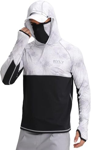 Men's Fishing Hoodies with Mask Cap Sun Protection Hoodie Rash Guard Shirts Long Sleeve UPF 50+ Hiking Shirt in Kuwait
