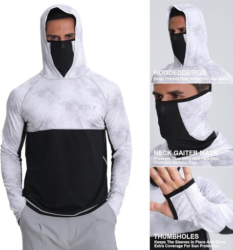 Men's Fishing Hoodies with Mask Cap Sun Protection Hoodie Rash Guard Shirts Long Sleeve UPF 50+ Hiking Shirt in Kuwait