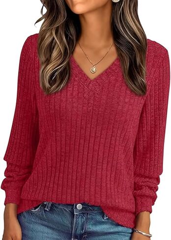 Women’s V Neck Shirt, Lightweight Casual Long Sleeve Tops in Saudi Arabia