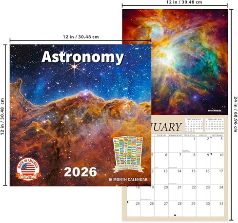 Astronomy Calendar 2026 - Universe Outer Space Wall Calendar Bundle, 100+ Reminder Stickers | Galaxy Office Supplies | Made In USA in Kuwait