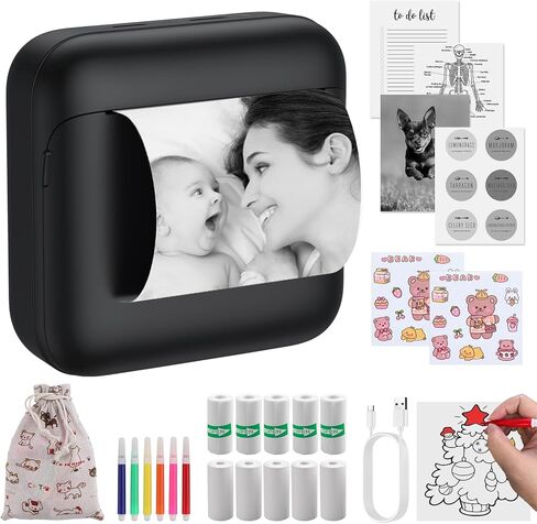 eSynic Mini Sticker Printer-1200mAh Rechargeable Battery-Bluetooth Portable Thermal Printer-Lnkless Printing- APP With 1000 Templates-5 Roll Adhesive & 5 Thermal Paper-6*Color Pens-for Notes/Photo etc in Kuwait