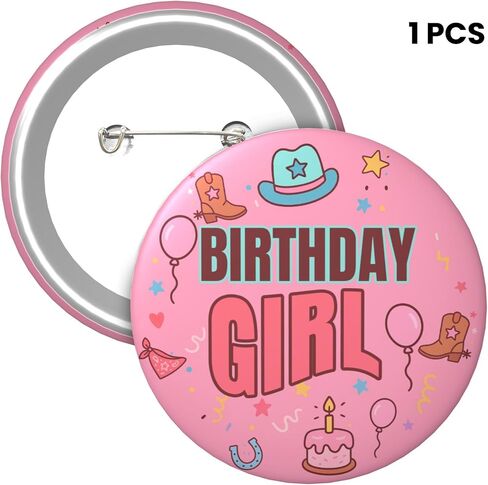 Birthday Girl Pin – Cowgirl Western Happy Birthday Button Badge, Pink Party Decor for Western Theme, Rodeo Birthday Celebration & Country Party Photo Booth Prop, 2.25 Inch in Saudi Arabia