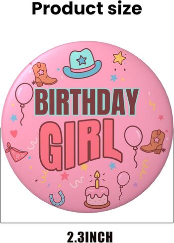 Birthday Girl Pin – Cowgirl Western Happy Birthday Button Badge, Pink Party Decor for Western Theme, Rodeo Birthday Celebration & Country Party Photo Booth Prop, 2.25 Inch in Saudi Arabia