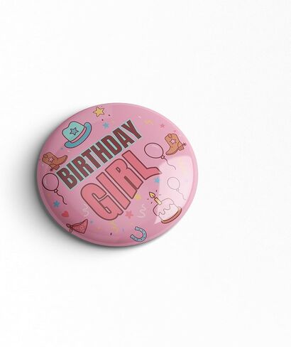 Birthday Girl Pin – Cowgirl Western Happy Birthday Button Badge, Pink Party Decor for Western Theme, Rodeo Birthday Celebration & Country Party Photo Booth Prop, 2.25 Inch in Saudi Arabia