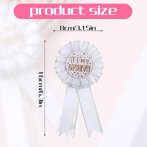Its My Birthday Pin,Shimmeroo Birthday Badge Ribbon Pin for Women Men - Satin Fabric Birthday's Badge Party Celebration Accessory (White) in Saudi Arabia