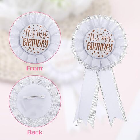 Its My Birthday Pin,Shimmeroo Birthday Badge Ribbon Pin for Women Men - Satin Fabric Birthday's Badge Party Celebration Accessory (White) in Saudi Arabia