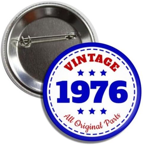 Vintage 1976 Pin, All Original Parts, 2.25 Inch, 50th Birthday Button Badge in Saudi Arabia