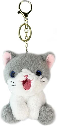 4.3-inch Gray Cat Plush Keychain Purse Charm,Cute Bag Charms Gifts for Women in Saudi Arabia