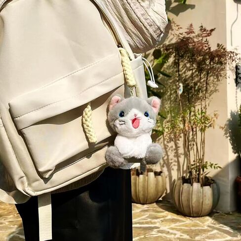 4.3-inch Gray Cat Plush Keychain Purse Charm,Cute Bag Charms Gifts for Women in Saudi Arabia