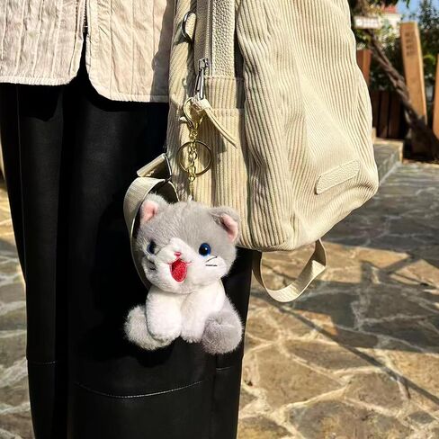 4.3-inch Gray Cat Plush Keychain Purse Charm,Cute Bag Charms Gifts for Women in Saudi Arabia