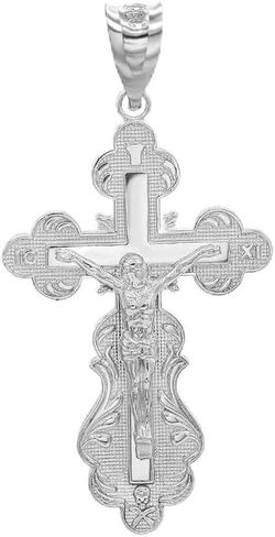 Claddagh Gold Fine .925 Sterling Silver Crucifix Jesus Christ on the Eastern Orthodox IC XC NIKA Cross Pendant Necklace with with Rolo Chain and Pendant only in Saudi Arabia