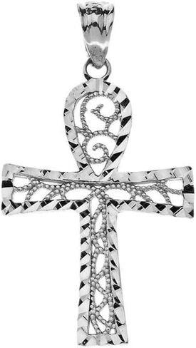 Exquisite Sterling Silver Sparkle-Cut and Filigree-Style Ankh Cross Pendant in Saudi Arabia