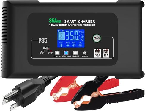 شاحن بطارية 0-20 أمبير، شاحن بطارية ليثيوم 12 فولت/24 فولت لبطاريات LIFePo4، وحمض الرصاص، وAGM، وRV، والبحرية، والقوارب، والدورة العميقة، 9 مراحل مع إصلاح النبض، وشاحن وصيانة السيارة الذكية in Kuwait