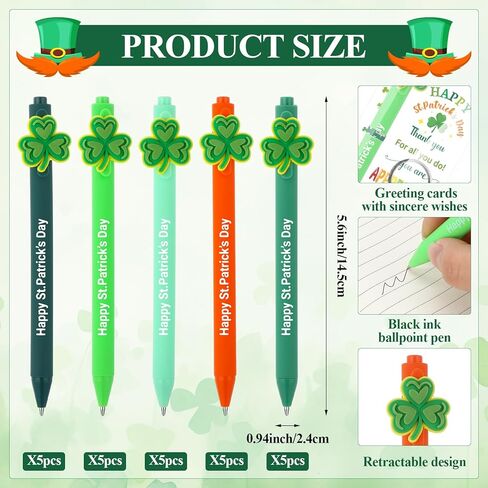 25 Sets St Patrick's Day Gifts Bulk St. Patrick's Day Pens Shamrock Ballpoint Pens with Shamrock Keychains Thank You Cards Irish Decorations Appreciation Gifts for Employee Coworkers Team Staff in Saudi Arabia