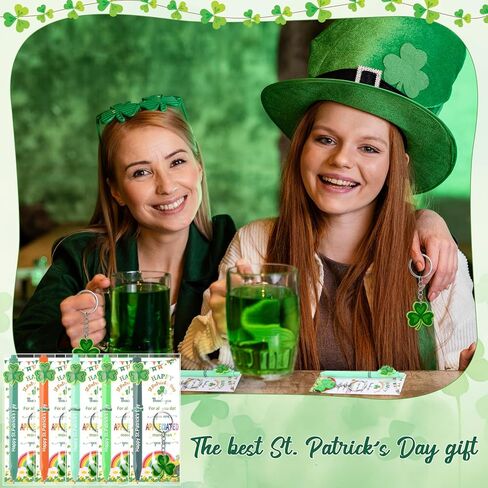 25 Sets St Patrick's Day Gifts Bulk St. Patrick's Day Pens Shamrock Ballpoint Pens with Shamrock Keychains Thank You Cards Irish Decorations Appreciation Gifts for Employee Coworkers Team Staff in Saudi Arabia