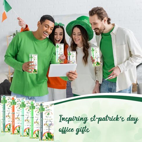 25 Sets St Patrick's Day Gifts Bulk St. Patrick's Day Pens Shamrock Ballpoint Pens with Shamrock Keychains Thank You Cards Irish Decorations Appreciation Gifts for Employee Coworkers Team Staff in Saudi Arabia