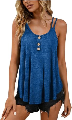 تانك القمم للنساء الصيف فضفاضة تناسب مزدوجة الأشرطة الرسن قمصان عادية أكمام فلوي الدبابات 2026 وتتسابق العصرية in Kuwait