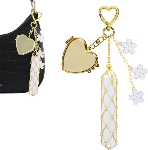 Lip Balm Keychain with Mirror - Stainless Steel Mesh Bag Keychains, Lipstick Storage Case for Women Bags Purses in Saudi Arabia