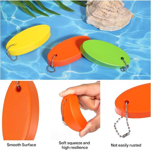 3 Pcs Foam Floating Keychain for Boat Keys, Oval Shaped Bright Color Floating Keychain Waterproof Surfboard Key Ring for Kayak, Sailing, Swiming, Fishing (Yellow, Orange, Sky Blue) in Kuwait