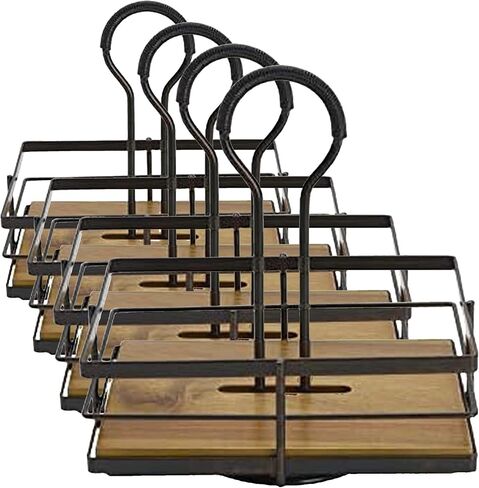 Gourmet Basics by Mikasa Nova Acacia Wood Rotating Condiment Caddy, 8.75 Inch, Black,5270309 in Kuwait