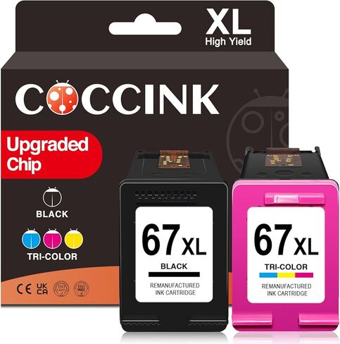COCCINK 67XL Ink Cartridge for HP Ink 67 XL Black Color Combo Pack for HP 67 Ink Deskjet 4200e 4227e 4255e 4258e 2842e 2852e 2800e 2827e 2855e 2700e 2755e 4100e Remanufactured for Printer Ink HP 67 in Saudi Arabia