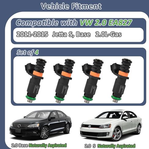 2.0L EA827 Fuel Injectors,Compatible with/VW 2011-2015 Jetta 2.0 S Base Naturally Aspirated |4 Holes| |4 PC Set| Replaces: 06A906031CP in Kuwait