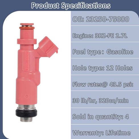 4PCS 3RZ-FE 2.7L Fuel Injectors,Compatible with/Toyota 2.7 Tacoma 2000-2004,Replaces: 23250-75080 in Kuwait