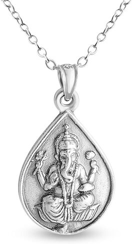 AZAGGI Pendant Necklace Ganesha Elephant God Teardrop Om Symbol Spiritual Hindu Religious 925 Sterling Silver in Saudi Arabia