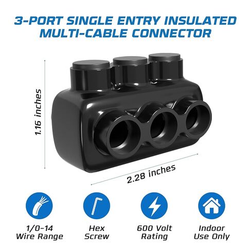 OHLECTRIC 4 Pack - Insulated Wire Connector 3 Port Single Side Entry for 4-14 Wire Range Lugs with 3/16 Hex Screw, Pre-Filled with Oxide Inhibitor - Wire Connectors, Electrical Connectors, Wire Tap in Kuwait