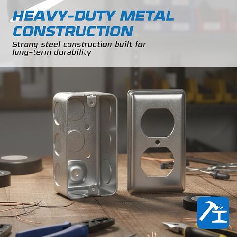 OHLECTRIC 2x4 Utility Electrical Outlet Box Kit (3-Pack) Metal Electrical Junction Box 1-7/8 Deep 20 Amp Tamper Resistant Duplex Receptacle, 2x4 Duplex Cover Plate, Grounding Screw, Ten 1/2" Knockouts in Kuwait