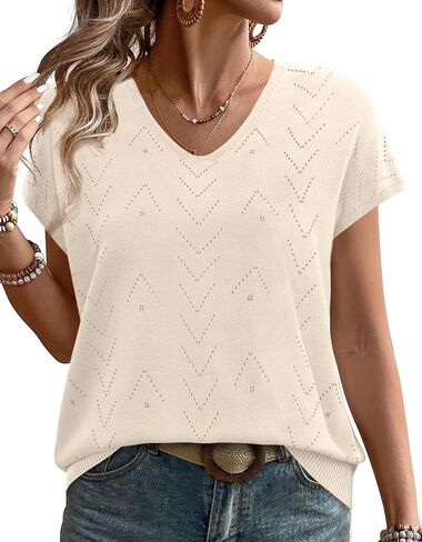 WIHOLL Short Sleeve Sweater for Women V Neck Trendy Cute Tops Business Casual Outfits Cap Sleeve in Saudi Arabia