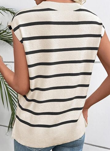 EVALESS Short Sleeve Sweaters for Women Trendy Crewneck Striped Knit Tops 2026 Spring Summer Outfits Cap Sleeve Sweater Vest in Saudi Arabia