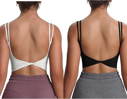 Aoxjox Women's Workout Sports Bras Fitness Yoga Crop Tank Twist Back Cami (White, Medium) & (Black, Medium) in Saudi Arabia