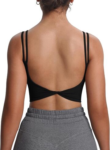 Aoxjox Women's Workout Sports Bras Fitness Yoga Crop Tank Twist Back Cami (White, Medium) & (Black, Medium) in Saudi Arabia