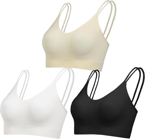 Unpadded Bralettes for Women with Support Seamless Sleep Bras Wirefree Sports Bras V Neck Ribbed Underwear in Kuwait
