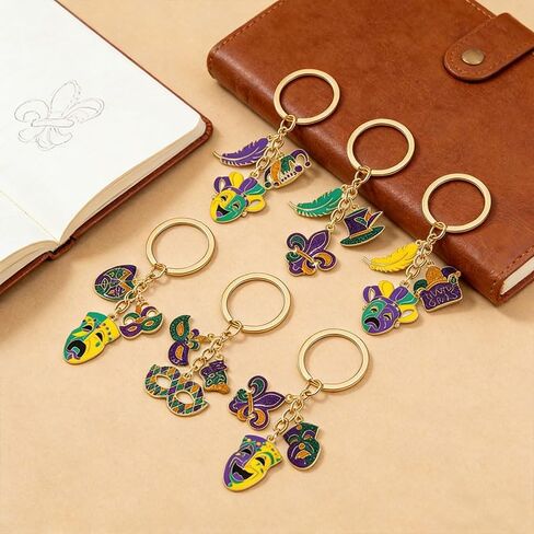coadipress 6 Pcs Mardi Gras Keychain, Carnival Mask Crown Fleur-de-lis New Orleans Themed Purse Charm for Handbags Keyrings in Saudi Arabia