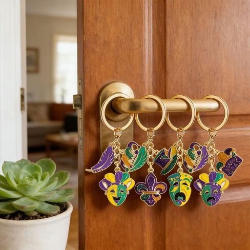 coadipress 6 Pcs Mardi Gras Keychain, Carnival Mask Crown Fleur-de-lis New Orleans Themed Purse Charm for Handbags Keyrings in Saudi Arabia