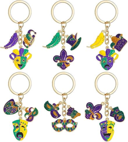 coadipress 6 Pcs Mardi Gras Keychain, Carnival Mask Crown Fleur-de-lis New Orleans Themed Purse Charm for Handbags Keyrings in Saudi Arabia