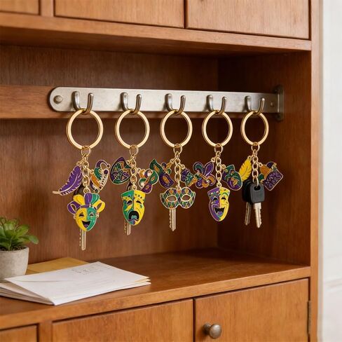 coadipress 6 Pcs Mardi Gras Keychain, Carnival Mask Crown Fleur-de-lis New Orleans Themed Purse Charm for Handbags Keyrings in Saudi Arabia