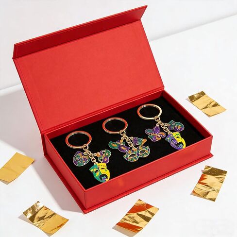 coadipress 6 Pcs Mardi Gras Keychain, Carnival Mask Crown Fleur-de-lis New Orleans Themed Purse Charm for Handbags Keyrings in Saudi Arabia