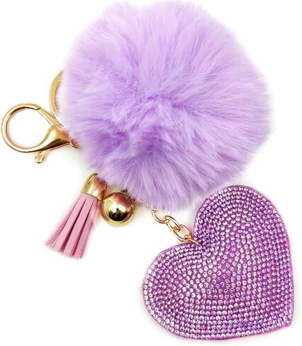 Pom Pom Keychain Pendant with Tassels Crystal Rhinestone Heart Charm for Car Phone Bag in Saudi Arabia