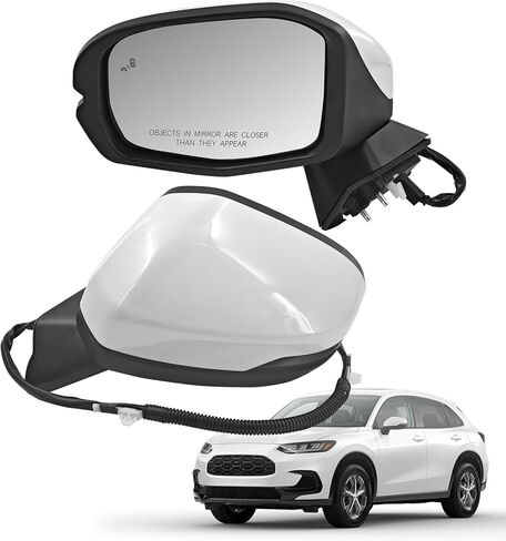 76258-3W0-A43 8 دبابيس بيضاء مرآة باب السائق الجانبي الأيسر مناسبة لسيارة Honda HR-V EX-L/LX/SPORT 2023-2025 W/نقطة عمياء ضوء إشارة الانعطاف الساخن HO1320359 (مرآة باب جانب السائق) in Kuwait