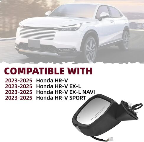 76258-3W0-A43 8 دبابيس بيضاء مرآة باب السائق الجانبي الأيسر مناسبة لسيارة Honda HR-V EX-L/LX/SPORT 2023-2025 W/نقطة عمياء ضوء إشارة الانعطاف الساخن HO1320359 (مرآة باب جانب السائق) in Kuwait