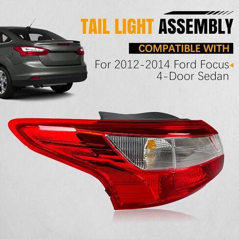 مجموعة مصابيح الذيل اليسرى تناسب 2012 2013 2014 Ford Focus سيدان ذات 4 أبواب، مصباح خلفي للفرامل الخلفية للسائق عدسة حمراء جانبية مع لمبة بديلة لـ FO2818151 in Saudi Arabia