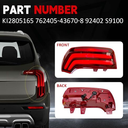 Rear Right Passenger Side Outer Tail Lights LED Fit for Kia Telluride EX SX Sport 2020 2021 2022 3.8L V6 KI2805165 762405-43670-8 92402 S9100 in Kuwait